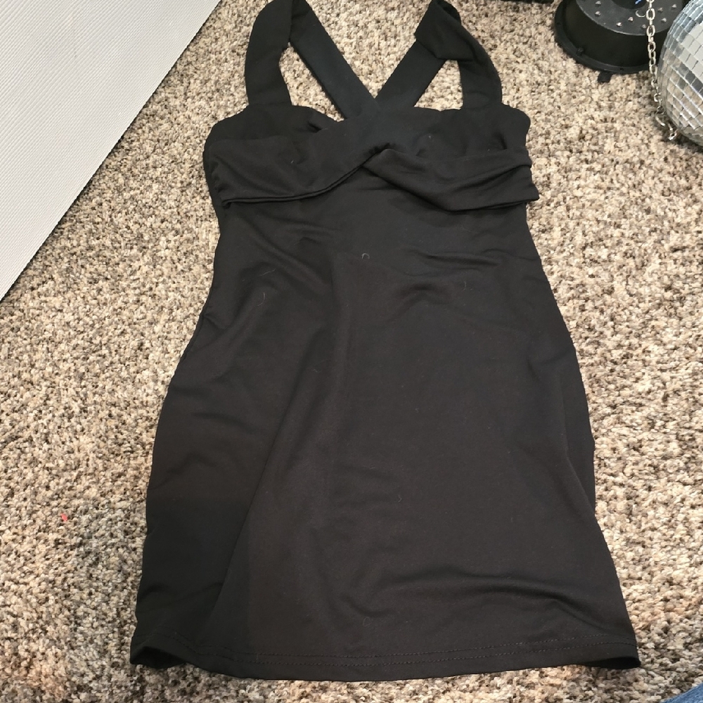 SHEIN Black Mini Dress with Crossed Straps